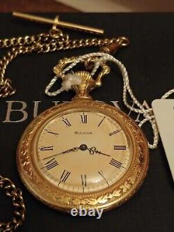 Vintage BULOVA Pocket Watch Swiss Mechanical Chain Box Gilt Men's Rare Old 20th