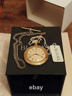 Vintage BULOVA Pocket Watch Swiss Mechanical Chain Box Gilt Men's Rare Old 20th