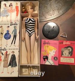 Vintage Barbie Ponytail #1 Blond, TM Box, #1 Stand, TM Booklet, #1 Shoes Rare