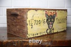 Vintage Black Cat Fireworks Box Hong Kong Empty Wood Shipping Crate Chest RARE