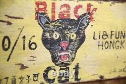 Vintage Black Cat Fireworks Box Hong Kong Empty Wood Shipping Crate Chest RARE