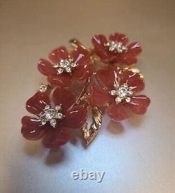 Vintage Box Rare Nolan Miller Orange Blossom Lucite&Rhinestone Flower Pin Brooch