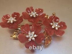 Vintage Box Rare Nolan Miller Orange Blossom Lucite&Rhinestone Flower Pin Brooch