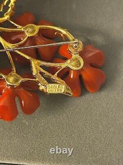 Vintage Box Rare Nolan Miller Orange Blossom Lucite&Rhinestone Flower Pin Brooch