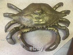 Vintage Brass Cast Rare Large Mama Crab Baby On Back Ashtray Trinket Box