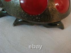 Vintage Brass and Enamel Japanese Ladybug Trinket Pill Jewelry Box RARE