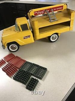 Vintage Buddy L coke truck In Original Box Yellow Rare Coke Cola With Soda Cases