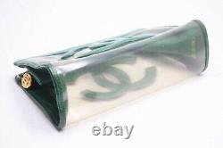 Vintage CHANEL Clear Clutch Bag Green Vinyl x Leather With Box Rare