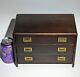 Vintage Campaign Style Chest Three Drawer Brass Pulls Jewelry Box Rare