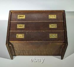 Vintage Campaign Style Chest Three Drawer Brass Pulls Jewelry Box RARE