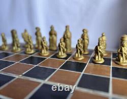 Vintage ES Lowes ANRI Renaissance Metal Chess Set Silver Brass Wooden Box Rare