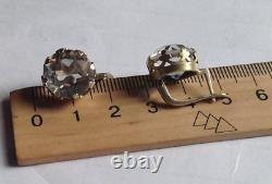 Vintage Earrings Silver 875 Rock Crystal Women's Jewelry Gilt Box Rare Old 20th