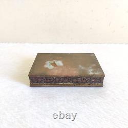 Vintage Floral Design Brass Wooden Two Compartment Box Rare Collectible M169