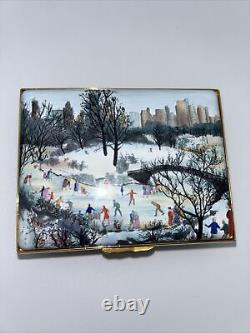Vintage Halcyon Days Limited Edition Enamel Box Skating Central Park Rare 90/500
