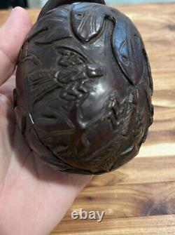 Vintage Handmade Rare Wood Heart Shaped Witchy Fig leaf Insect Box