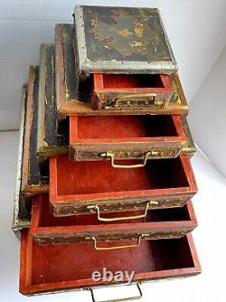 Vintage Hindu India Hand Created Wood Mixed Metal Pyramid Box 17 Tall RARE