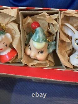 Vintage Holt Howard Christmas Mini Ornaments Decor Set 8 Japan Original Box Rare