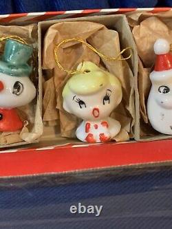 Vintage Holt Howard Christmas Mini Ornaments Decor Set 8 Japan Original Box Rare