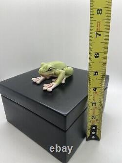 Vintage Italian Bouran Ceramic Frog On Black Box Rare Collectible