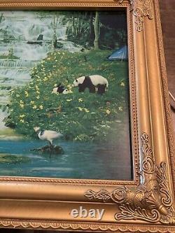 Vintage Light & Sound Waterfall And Panda Art Picture Box Rare Find