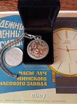 Vintage Luch Pocket Watch Mechanical Chain Box Soviet Russian USSR 62 Rare Old
