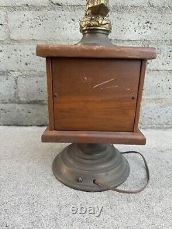 Vintage MCM Modern Mid Century Brass/Bronze Eagle Table Lamp Wood Box RARE