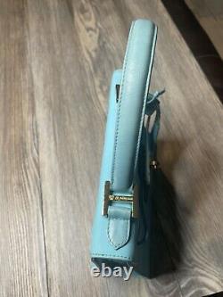 Vintage MCM Rare Aqua Blue Monogram Style Top Handle 2Way Satchel Crossbody Bag