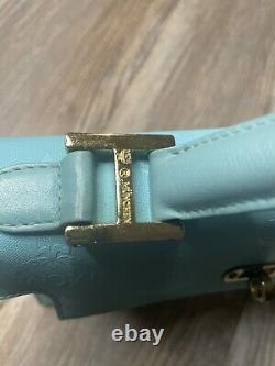 Vintage MCM Rare Aqua Blue Monogram Style Top Handle 2Way Satchel Crossbody Bag