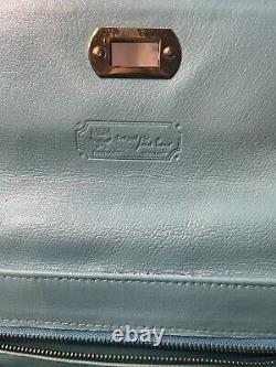 Vintage MCM Rare Aqua Blue Monogram Style Top Handle 2Way Satchel Crossbody Bag