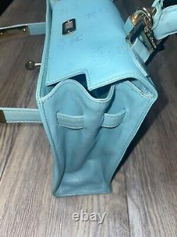 Vintage MCM Rare Aqua Blue Monogram Style Top Handle 2Way Satchel Crossbody Bag