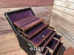 Vintage RARE Wood Machinist Tool Box Chest with Eagle Lock BEAUTIFUL TOOL BOX