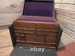 Vintage RARE Wood Machinist Tool Box Chest with Eagle Lock BEAUTIFUL TOOL BOX