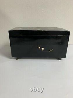 Vintage Rare Black Lacquer Japanese Music Jewelry Box Rickshaw Japan