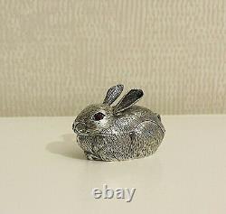 Vintage Rare Cartier Sterling Silver Figural Bunny Trinket Box With Ruby Eyes
