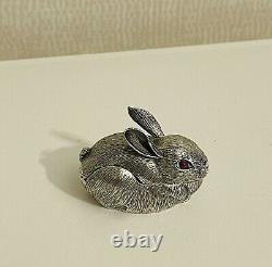 Vintage Rare Cartier Sterling Silver Figural Bunny Trinket Box With Ruby Eyes