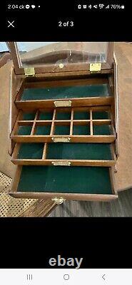 Vintage Rare Large Wood Dresser Top Collection Box Organizer 4 Big Drawers