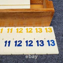 Vintage Rare Numbered Dominoes 66 Pcs Wood Box 4 Colors
