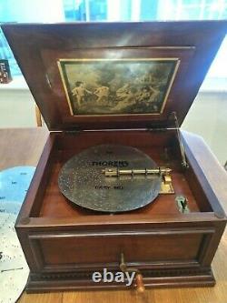 Vintage Rare Thorens Large 11 Inch Disk Music Box With Cherry Finish