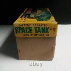 Vintage Rare Toy Battery Operated Space Tank M-18 Litho Tin Toy Japan withOrig Box