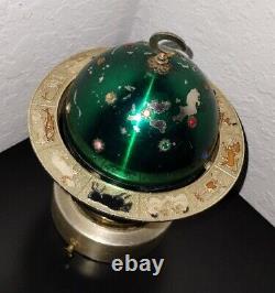 Vintage Rotating Music Box Globe Zodiac Windmill Cigarette Case Green Rare