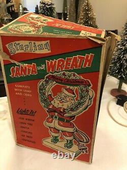 Vintage STERLING Christmas SANTA WREATH Light Plastic Miller Paramount RARE BOX