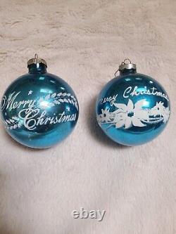 Vintage Shiny Brite 12 Rare Glass Stenciled Merry Christmas Ornaments In Box