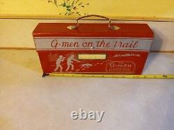Vintage The G Men Pencil Box With Rare Map And Utensils USA Very Decent Leather