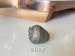 Vintage Tiffany And Co. Sterling Silver Strawberry Pill Trinket Box RARE