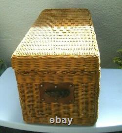 Vtg 70's Rare Boho Tiki Wicker Rattan Storage Blanket Box Trunk Table Ottoman