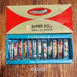 12 Rares Super Doll Nail Clippers 1970's Dead Stock Full Box Vintage Jamais Utilisé