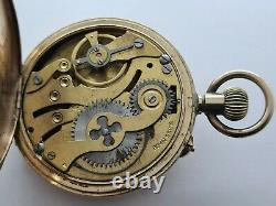 Antique 1905 Swiss Made Half Hunter Gold Plaqué Pocket Watch Vgc Boîte Cadeau Rare