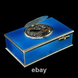 Antique 20e C Rare Francais Solide Silver-gilt & Enamel Bird Automaton Box C. 1910