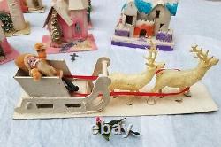 Avec Box Vintage Putz Christmas Village Avec Santa & Sleigh Reindeer Church Rare