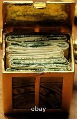 Boîte à argent verrouillable en or jaune 14 carats avec pendentif charme dollar d'urgence très rare